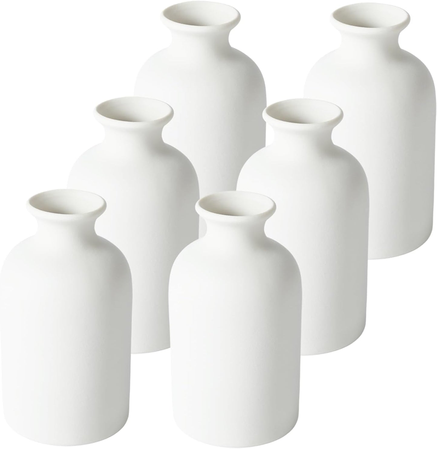 YANLING 6 Pack White Vase Small Ceramic Vases for Decor, Bud Vases | for Centerpieces White Vases for Flowers Boho Home Decor, Pampas Grass Dried Flowers Vases