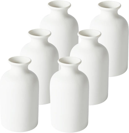 YANLING 6 Pack White Vase Small Ceramic Vases for Decor, Bud Vases | for Centerpieces White Vases for Flowers Boho Home Decor, Pampas Grass Dried Flowers Vases