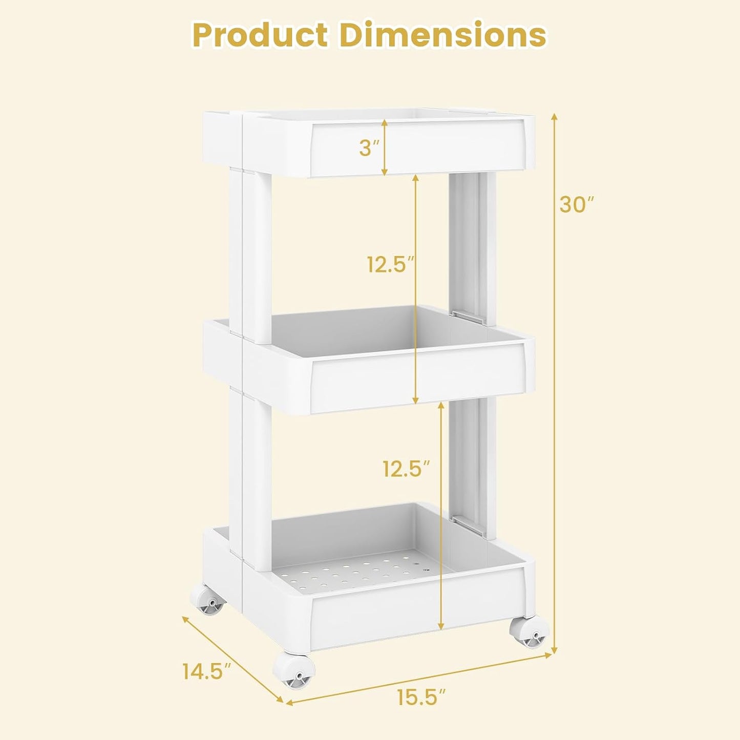 GOFLAME 4-Tier Rolling Utility Cart, Multifunctional Slim Storage Trolley with Detachable Trays and Wheels, Mobile Shelving Unit Organizer for Kitchen, Living Room and Bathroom (20” × 5” × 40”)