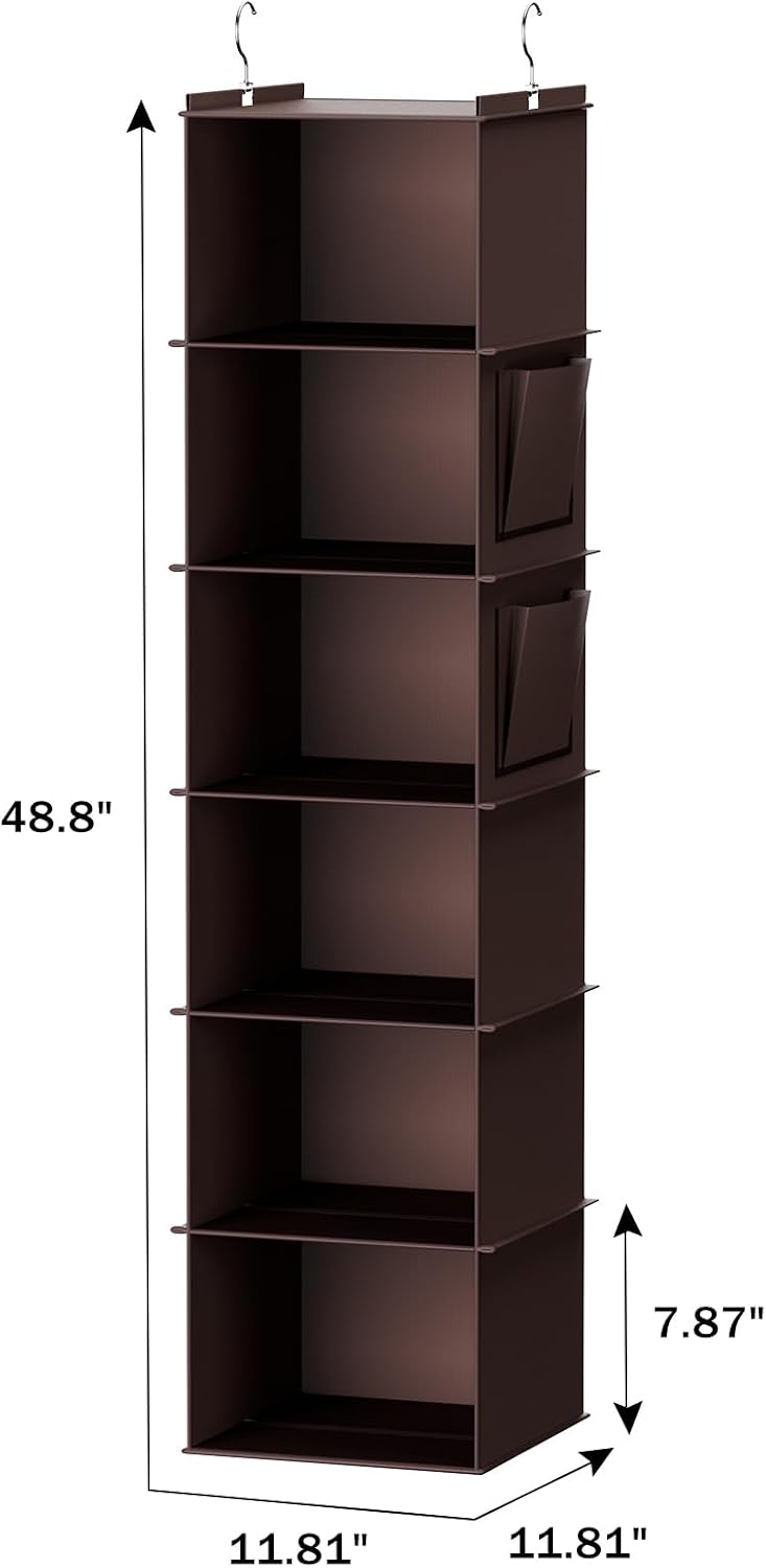 YOUDENOVA Hanging Closet Organizer, 6-Shelf Closet Hanging Storage Shelves, 2 Packs, Grey