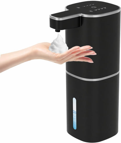 Automatic Foaming Soap Dispenser, Touchless Hand Soap Dispenser, USB Rechargeable, 4 Adjustable Levels, 14.2 oz (420 ml) Large Capacity, for Bathroom, Kitchen & School (Black, Foaming)
