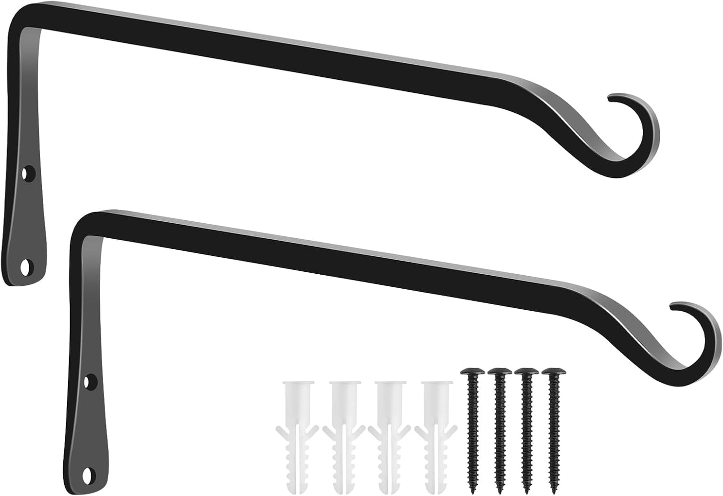 FEED GARDEN Heavy Duty Plant Hangers Outdoor Indoor, 8 Inch 2 Pack Metal Hanging Bracket Holds Up to 44 lbs, Wall Brackets for Hanging Baskets, Bird Feeders,Wind Chime& Lanterns, Black