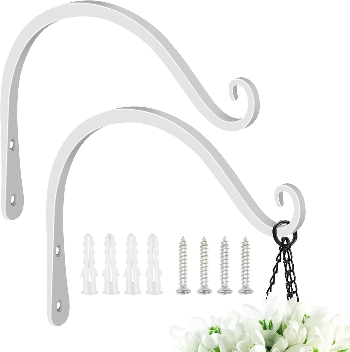 FEED GARDEN Heavy Duty Plant Hangers Outdoor Indoor, 8 Inch 2 Pack Metal Hanging Bracket Holds Up to 44 lbs, Wall Brackets for Hanging Baskets, Bird Feeders,Wind Chime& Lanterns, Black