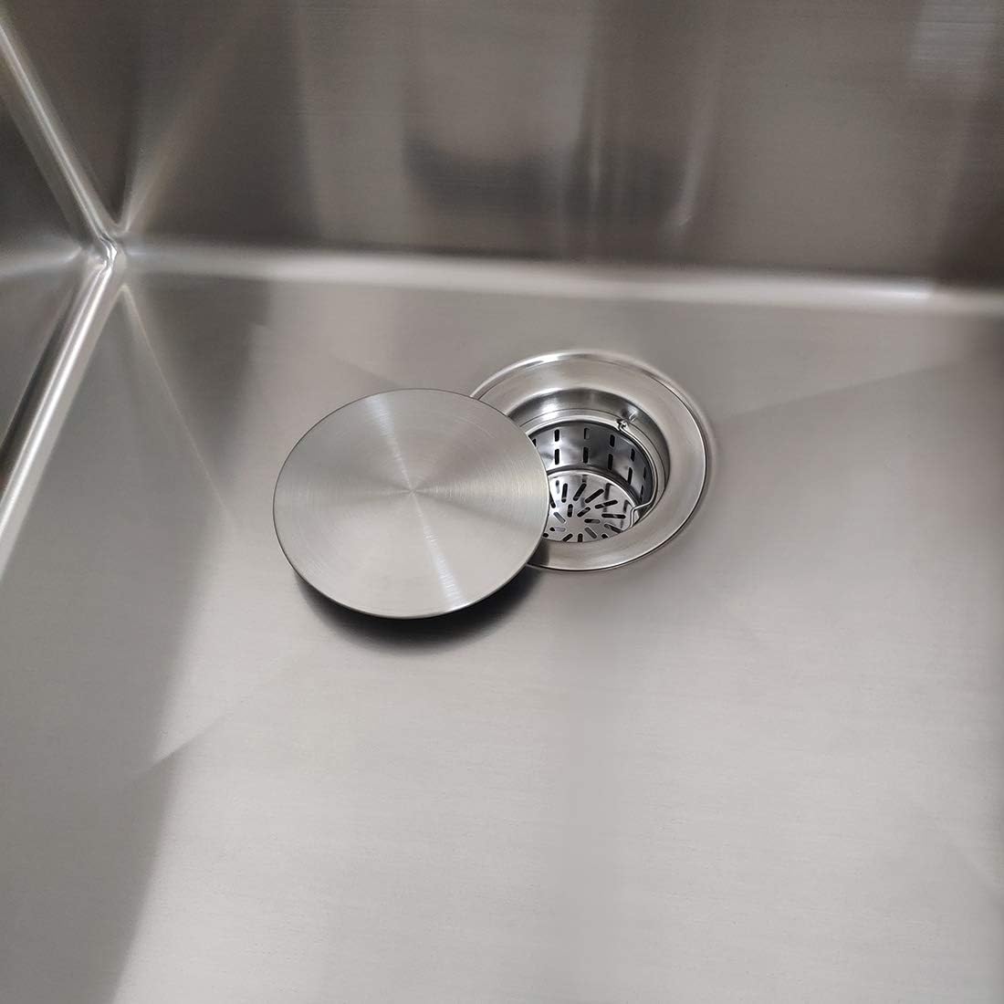 GZILA 3.5" Kitchen Sink Drain Strainer Assembly Kit with Stopper Cover, Removable Deep Waste Basket Replacement, SUS304 Stainless Steel Brushed Nickel, Add Decor Flat Lid