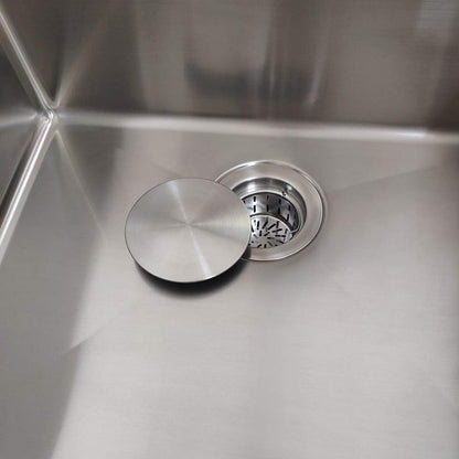 GZILA 3.5" Kitchen Sink Drain Strainer Assembly Kit with Stopper Cover, Removable Deep Waste Basket Replacement, SUS304 Stainless Steel Brushed Nickel, Add Decor Flat Lid
