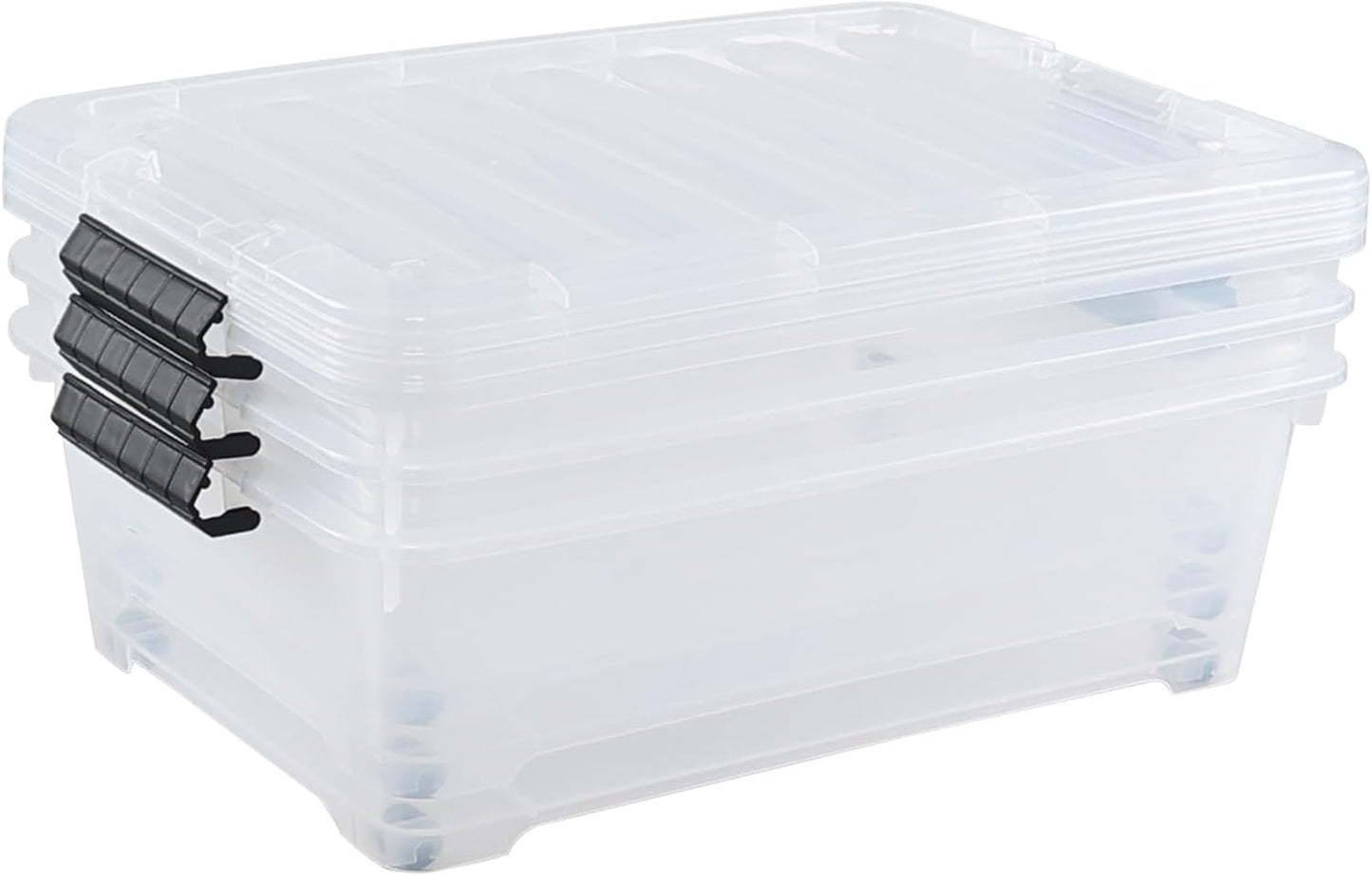 Hespama 3 Pack Plastic Rolling Storage Box Bin for Under the Bed, 20 Quart | Lidded Storage Container Bin, Clear