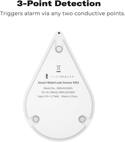 THIRDREALITY Smart Water Leak Sensor KM1, Matter Over WiFi, 1 KM1-controller with 100dB Alarm & 3 Water Detectors, 3-Year Battery Life, No Batteries, Work with Apple Home, Alexa, Home Assistant, Homey