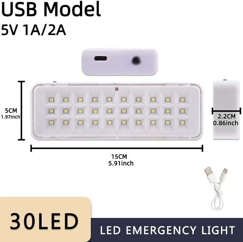 LED Emergency Light, Rechargeable Portable Indoor wall-Mounted Household Light, 30/60LED exit Light, 3 Lighting Modes, Magnetic Attachment, Camping Light (30LED USB Type-C)