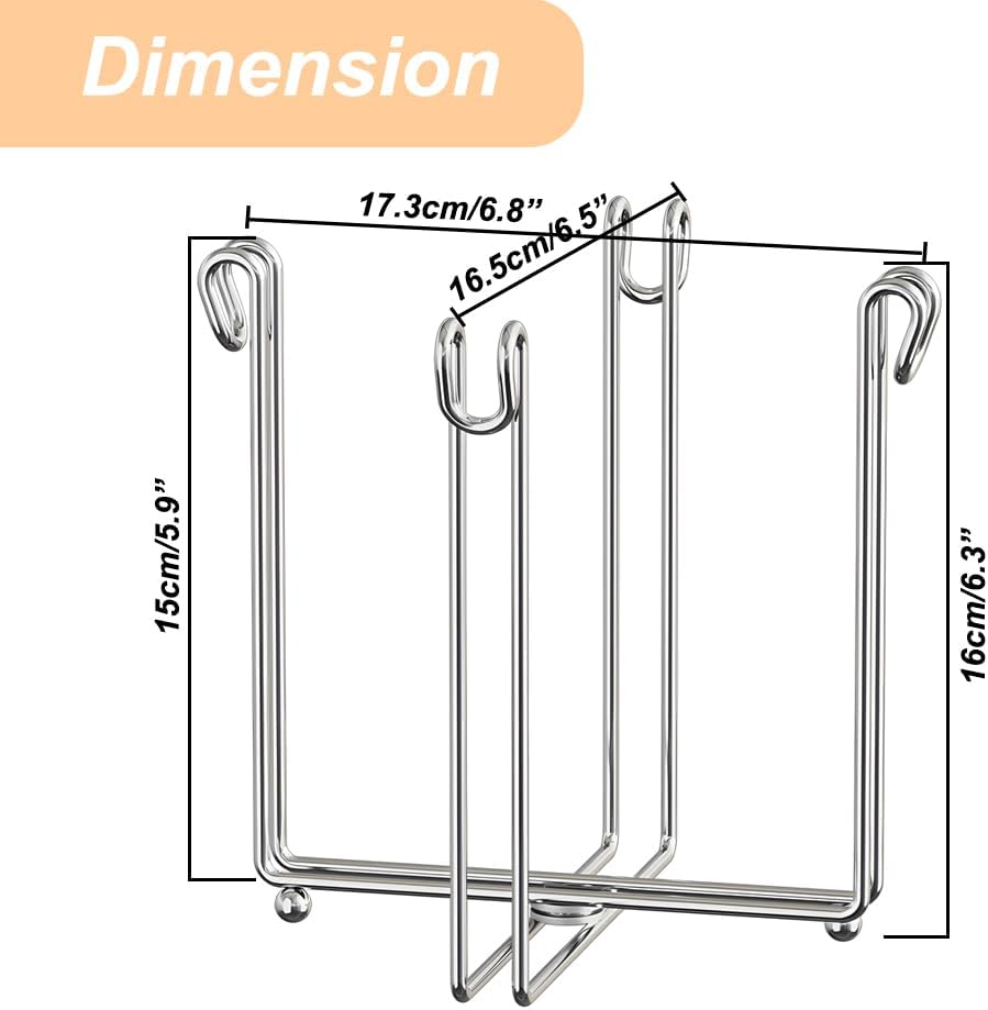 Kitchen Stand Holder 304 Stainless Steel Plastic Bag Rack Multifunctional Countertop Cups Bottles Drying Rack for Bottles and Cups Trash Bag Shelf Garbage Bag Holder for Home Kitchen Tower