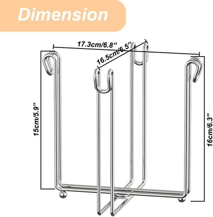 Kitchen Stand Holder 304 Stainless Steel Plastic Bag Rack Multifunctional Countertop Cups Bottles Drying Rack for Bottles and Cups Trash Bag Shelf Garbage Bag Holder for Home Kitchen Tower