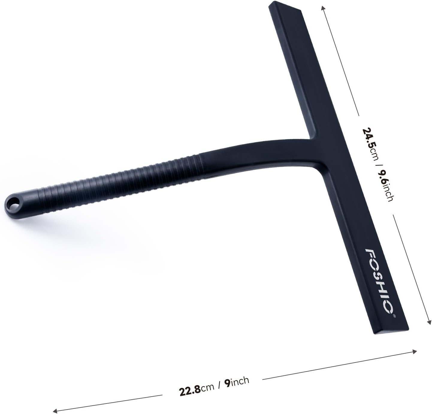 FOSHIO Shower Squeegee for Glass Doors with Suction Cup, Silicone Squeegee for Window Cleaning, Small Squeegee for Shower Glass Door, Window Squeegee with Stainless Steel Non-Slip Handle (Black)