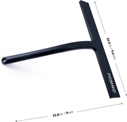 FOSHIO Shower Squeegee for Glass Doors with Suction Cup, Silicone Squeegee for Window Cleaning, Small Squeegee for Shower Glass Door, Window Squeegee with Stainless Steel Non-Slip Handle (Black)