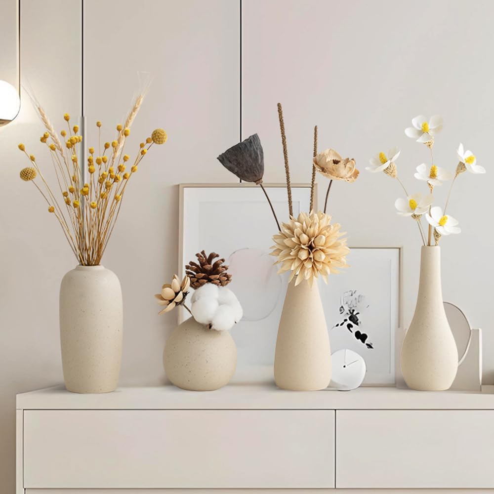 Small Ceramic Vase Set of 4 Mini Pottery Vases for Dried Flowers Decorative Vases for Home Living Room Dining Table Shelves