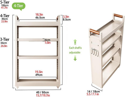 Slim Fridge Gap Storage Cart,All Carbon Steel Adjustable Rolling Kitchen Shelving Organizer with Wheels for Refrigerator Side Cabinet Narrow Space(3-Tier 5.5 * 15.7 * 26.0in)