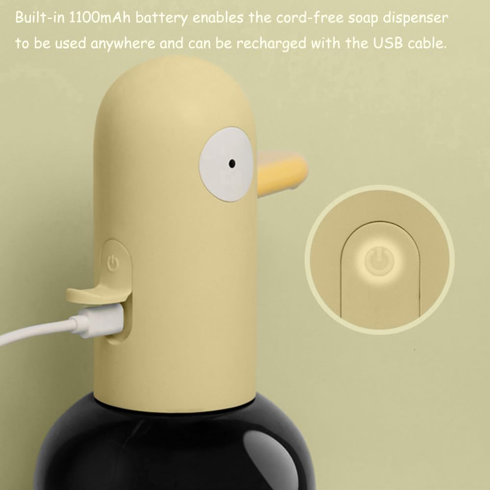 Kids Automatic Soap Dispenser - Cute Duck Touchless Foaming Hand Soap Dispenser, Waterproof USB Rechargeable, Hand- Free Shampoo Dispensers for Bathroom, Kitchen Countertop, Preschool