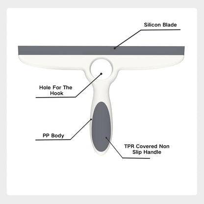 Shower Squeegee for Glass Doors & Walls - 10" Squeegee with Adhesive Hook - Pack of 2/Gray