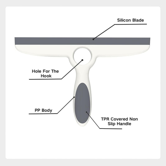 Shower Squeegee for Glass Doors & Walls - 10" Squeegee with Adhesive Hook - Pack of 2/Gray