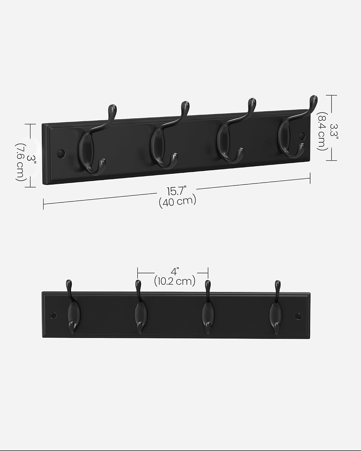 SONGMICS Wall-Mounted Coat Rack, Hook Rack, 4 Dual Metal Hooks, White | For Coats, Bags, Keys, in the Entryway, Bedroom, Living Room ULHR23WT