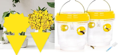 Solar Wasp Bee Trap, Outdoor Hanging LED Light Reusable Catcher for Outside | Brush Included, DIY Bait, Fits Hornet, Yellow Jacket, Wasp & Carpenter Bee, All-day Outdoor Use for Garden, Orchard & Farm