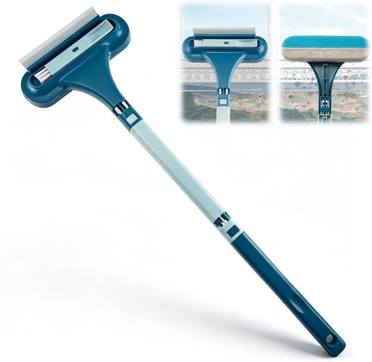 Window Screen Cleaner, 2 in 1 Detachable Window Cleaning Brush with Squeegee, Wet Dry Dual-Use Multi-Functional Glass Net Cleaner Tool for Dusty Corners, Patio, Door, Porch Screens (1)