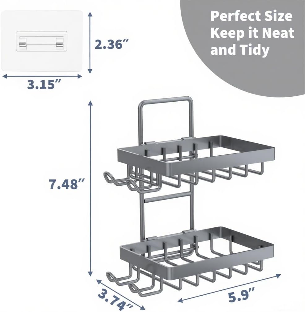 Moforoco Double Soap Bar Holder for Shower, No Drilling, 304 Stainless Steel, Wall Mounted Soap Holder with 4 Hooks and Razor Holder, Shower Rack Soap Tray Bar Soap for Bathroom Accessories Organizer
