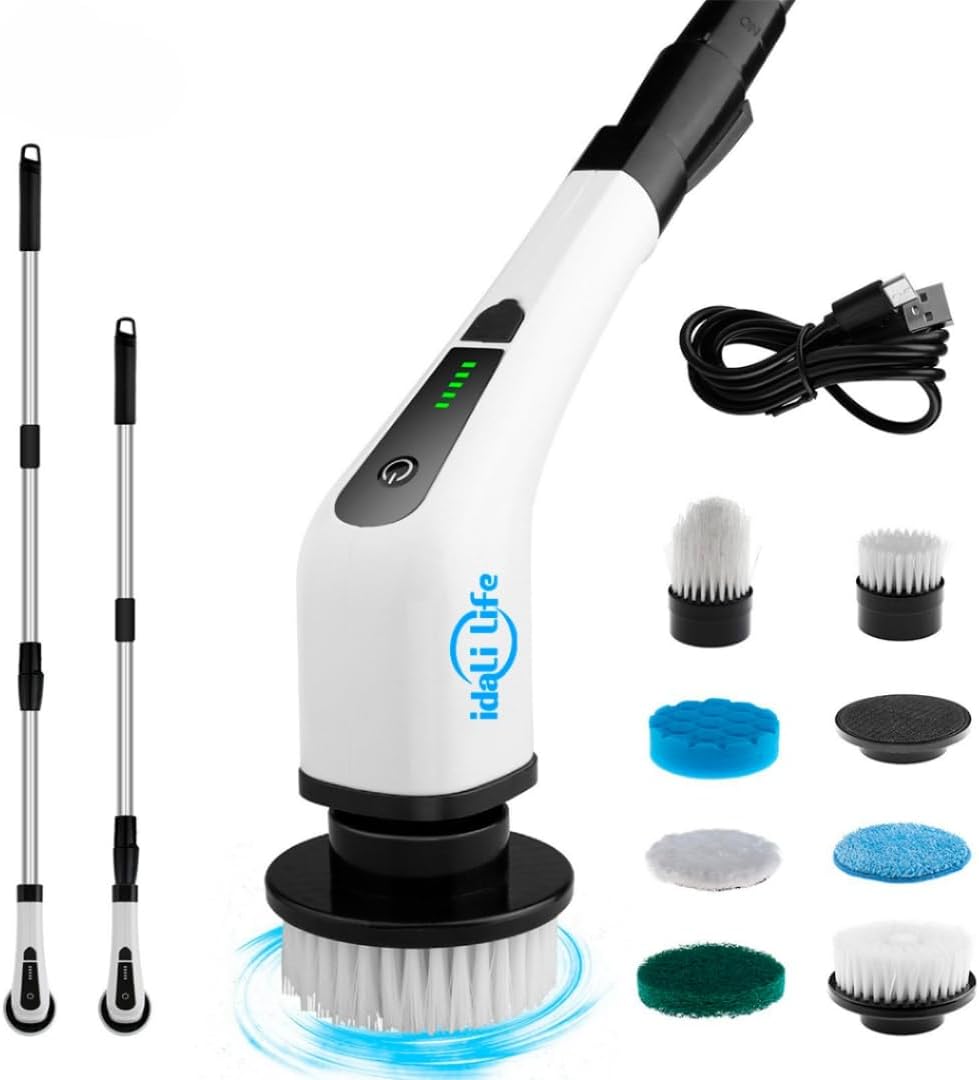 Electric Spin Scrubber with Interchangeable Brush Heads, 8 Pieces