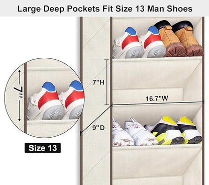SLEEPING LAMB Over The Door Shoe Organizer for Closet with Large Deep Pockets, Narrow Shoe Rack for Door Hanging Boots Storage, Black