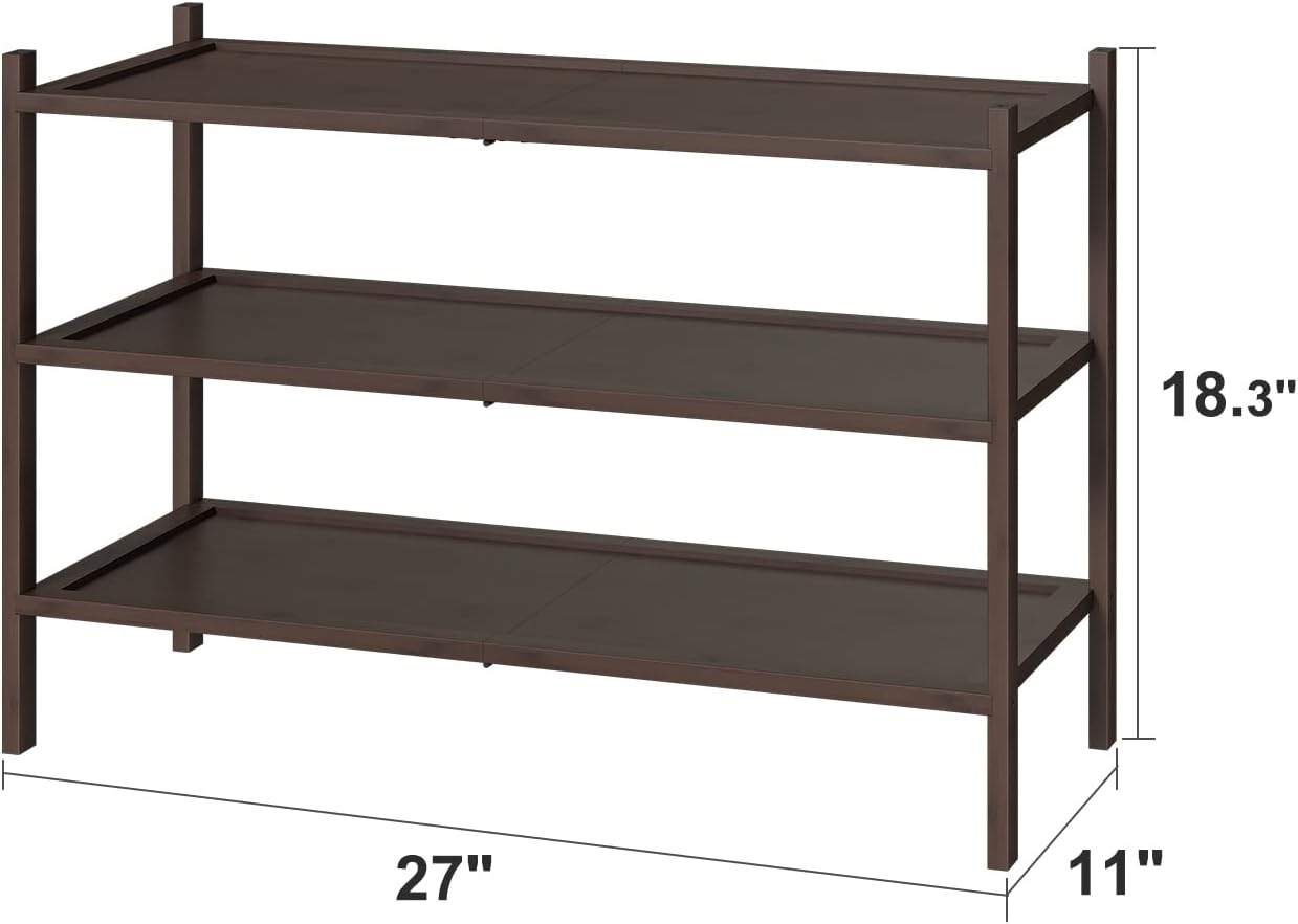 kiplant Small Shoe Rack, 4-Tier Bamboo Wood Shoe Rack for Entryway, Stackable Shoe Organizer for Hallway Closet, Free Standing Shoe Racks for Indoor & Outdoor