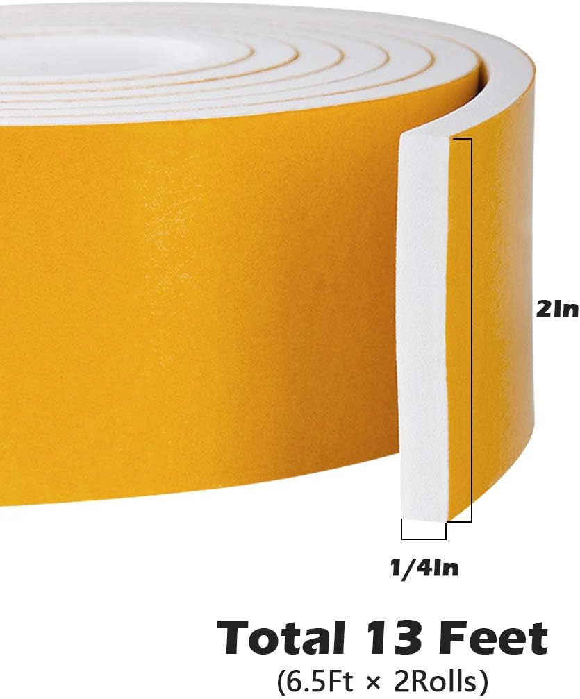 ToLanbbt White Door Window Weather Stripping Self Adhesive Foam Tape High Density Foam Sealing Strip Window Insulation Weatherproof Gasket Tape for Doors and Windows (1/2" W X 1/8" T X 16.5')
