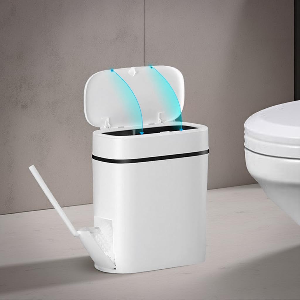 3.7 Gallons Bathroom Trash Can and Toilet Brush Set, 14 Liter Slim Trash Can with Toilet Brush Holder Set for RV, Black lid