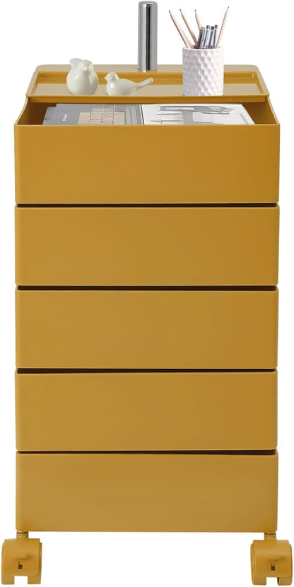 TFCFL 5 Tier Rolling Storage Cart, 360° Rotating Sofa Side Cabinet, Storage Cabinet Bedside Table for Bathroom Kitchen, Movable Narrow Cabinet with Wheels for Living Rooms, Kitchens, Offices (White)