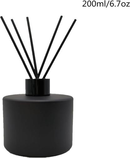 2PCS Glass Diffuser Bottles,200ml/6.7oz Essential Oil Jar,Empty Perfume Container with Black Aromatherapy Sticks Use for DIY Replacement Reed Diffuser (Round Matte Black)