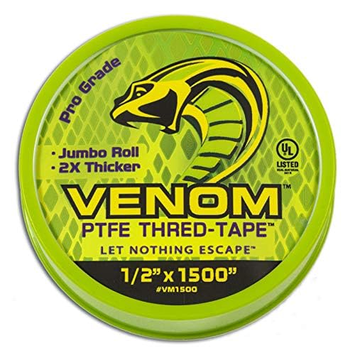Venom Pro-Grade PTFE Thread Tape, 1/2" x 520" Roll – Professional-Grade, 99.9% Pure, 2X Thicker, No Dyes, UL-Approved for Plumbing, Potable Water, Food Grade, and Oxygen Systems