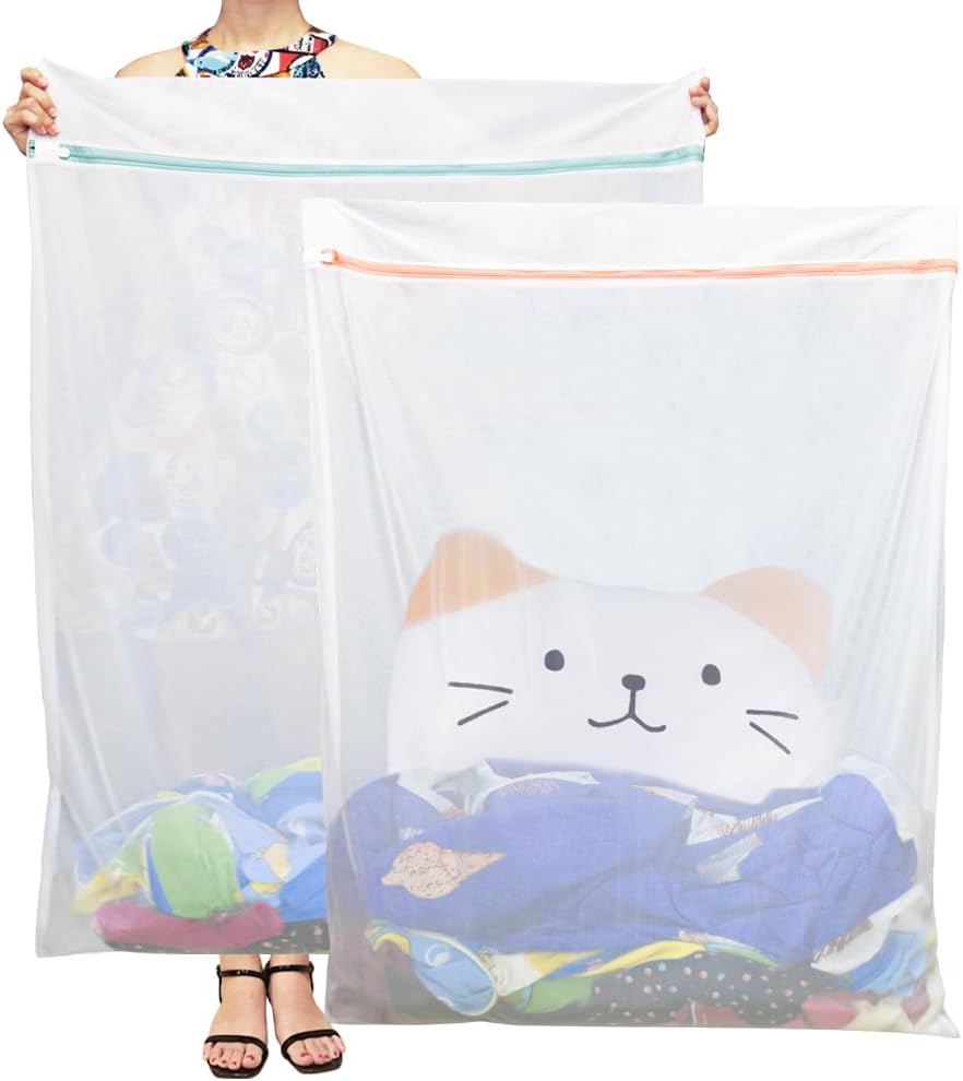 Tenn Well Extra Large Mesh Laundry Bags, 2 Pack 43 x 35 inch Jumbo Delicates Bag for Washing Machine, Large Mesh Bags for Delicates, Coats, Blankets, Bedding, Toys, Pet Items