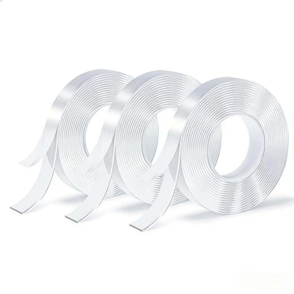 Double Sided Tape,3 Rolls Double Sided Tape, Nano Tape, Transparent Adhesive Tape, Traceless Adhesive Tape, Removable, Washable, Reusable, Suitable for Carpets, Photo Walls, 9.85 Feet Per Roll