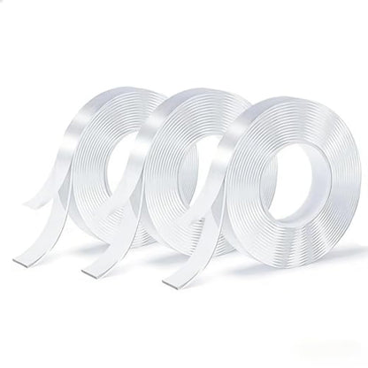 Double Sided Tape,3 Rolls Double Sided Tape, Nano Tape, Transparent Adhesive Tape, Traceless Adhesive Tape, Removable, Washable, Reusable, Suitable for Carpets, Photo Walls, 9.85 Feet Per Roll