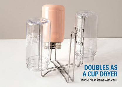Stainless Steel Countertop Trash Bag Holder & Cup Drying Stand - Foldable Kitchen Garbage Rack for Food Prep & Waste Disposal (Non-Slip, Rust-Proof)