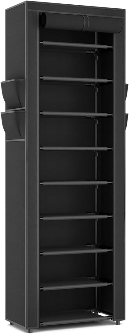 LANTEFUL Shoe Rack with Covers - 10 Tiers Tall Shoe Rack Organizer Large Capacity Shoe Shelf Storage 40 Pairs Space Saving Vertical Shoe Storage Organizer for Closet, Entryway, Dorm, Bedroom