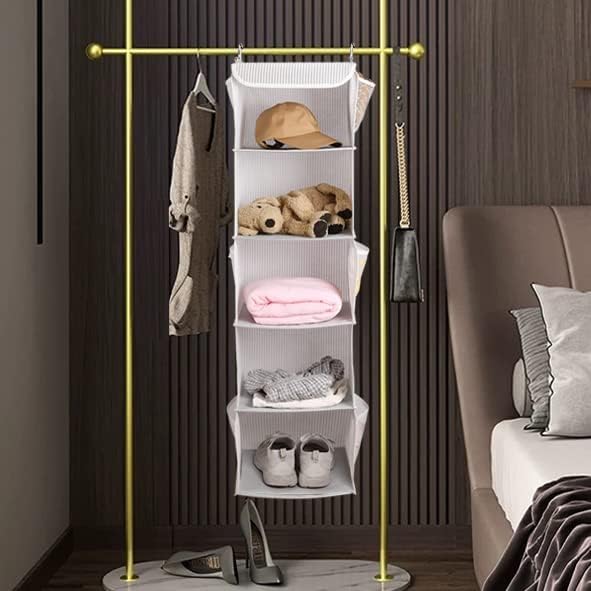 BrilliantJo 2 Pack Hanging Closet Organizer, 5 Shelves Hanging Storage with 6 Side Pockets for Clothes Shoes, 43"x12"x12"(Black)