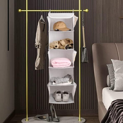BrilliantJo 2 Pack Hanging Closet Organizer, 5 Shelves Hanging Storage with 6 Side Pockets for Clothes Shoes, 43"x12"x12"(Black)