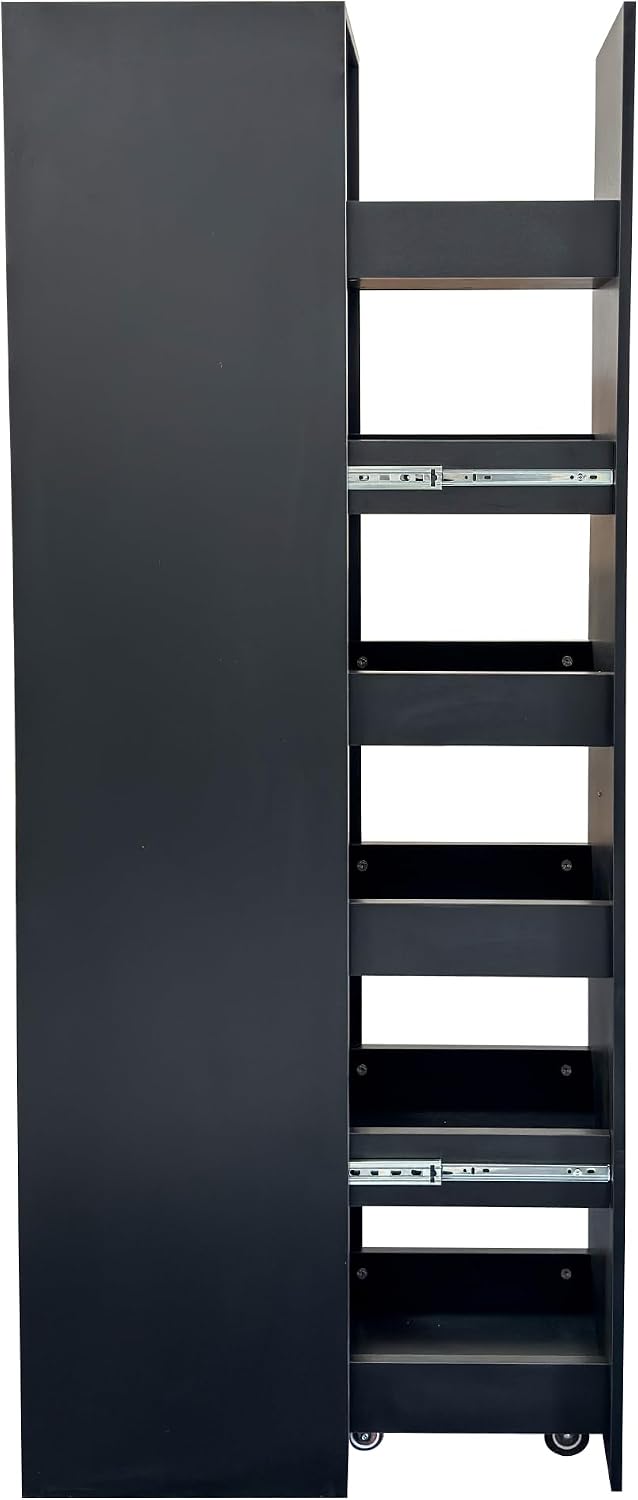 7 Tier Pull Out Cabinet Organizer, Pull Out Spice Rack, Rolling Kitchen Pantry Storage Cabinet, Open Shelf for Kitchen, Narrow Spaces, Wood Spice Rack Next to Fridge, White