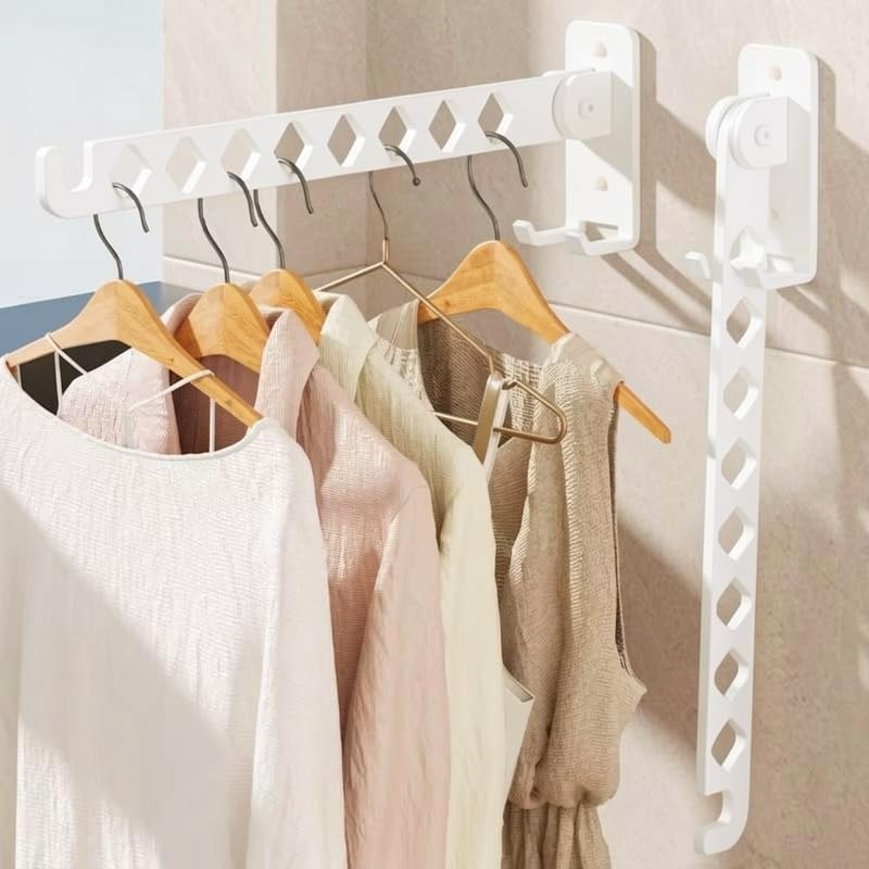 Laundry Drying Rack Wall Mounted Foldable Clothes Drying Rack for Laundry Room, Stainless Steel 11 Hanging Points No-Slide Folding Arm with 4 Angles Rustproof for Bathroom – White 2 Pack