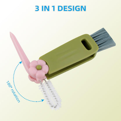 3 Pcs 3 in 1 Cup Lid Cleaning Brush Crevice Cleaning Brush for Bottle Gap 3 in 1 Cleaning Brushes for Tight Spaces Multifunctional Portable Cup Lid Cleaner Home Kitchen Cleaning Tools (Green Blue Red)