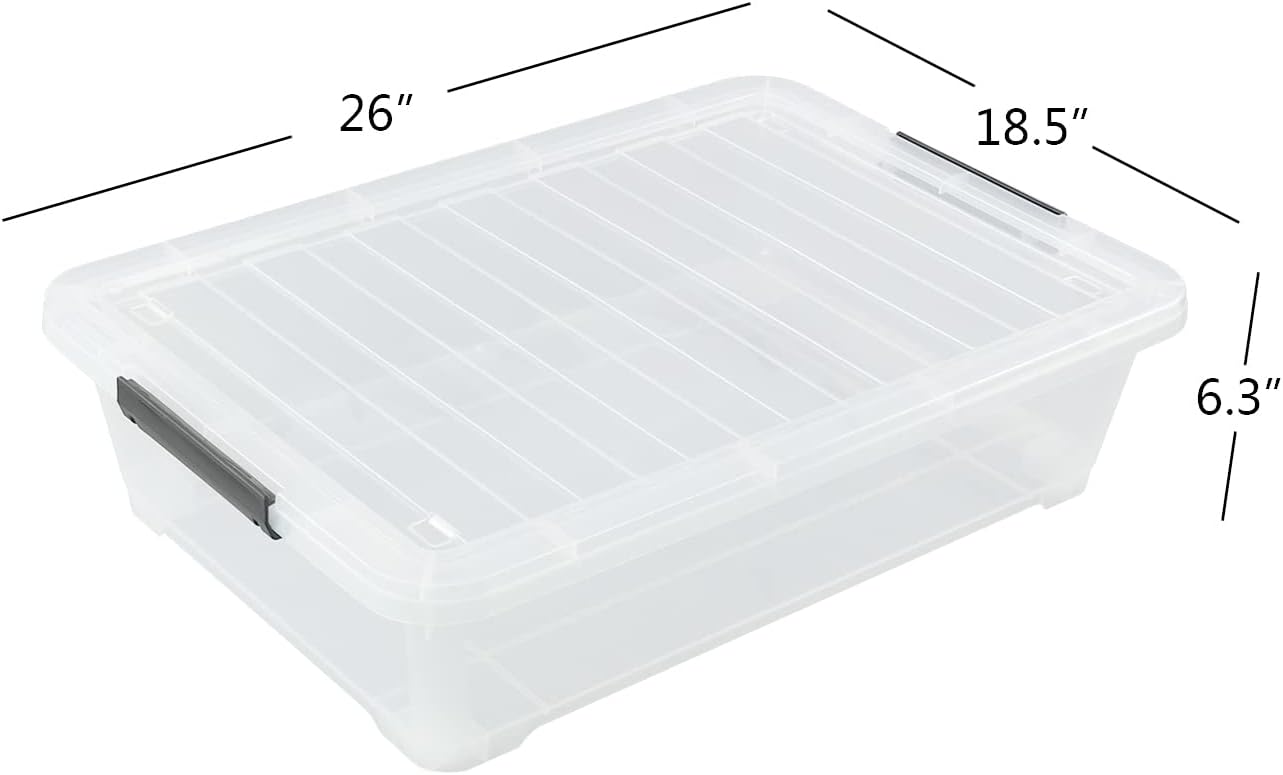 3-Pack Wheeled Plastic Under Bed Storage Box with Lids, 40 L | Under Bed Storage Bin, Secure Side Latch Lid, Built-In Rolling Wheels, Stackable Design, Perfect for Under Bed Storage