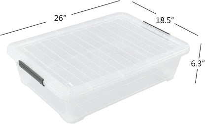 3-Pack Wheeled Plastic Under Bed Storage Box with Lids, 40 L | Under Bed Storage Bin, Secure Side Latch Lid, Built-In Rolling Wheels, Stackable Design, Perfect for Under Bed Storage