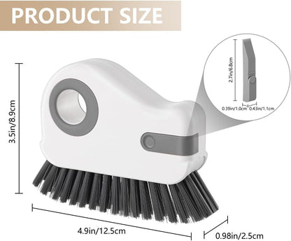 2 in 1 Groove Cleaning Brush, Window Track Cleaner Brush with Hidden Scraper, Crevice Cleaning Brush for Sliding Door Track, Window Sill, Narrow Gaps, Kitchen & Bathroom Cleaning Tool (White)