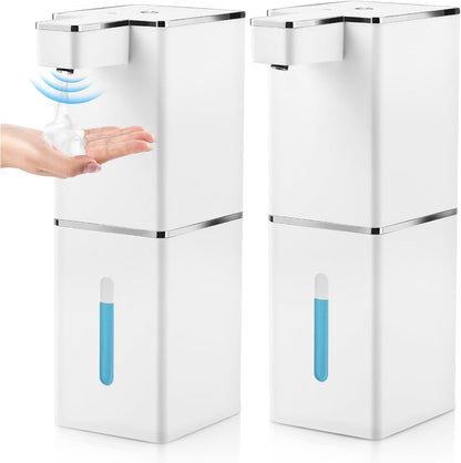 2 Pack 13.5oz/400ml Automatic Soap Dispenser Touchless Foaming Soap Dispenser Waterproof 4-Level Adjustable USB Rechargeable Dispenser Electric Wall Mounted for Bathroom Kitchen Dish Hand Soap