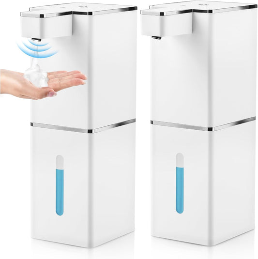 2 Pack 13.5oz/400ml Automatic Soap Dispenser Touchless Foaming Soap Dispenser Waterproof 4-Level Adjustable USB Rechargeable Dispenser Electric Wall Mounted for Bathroom Kitchen Dish Hand Soap