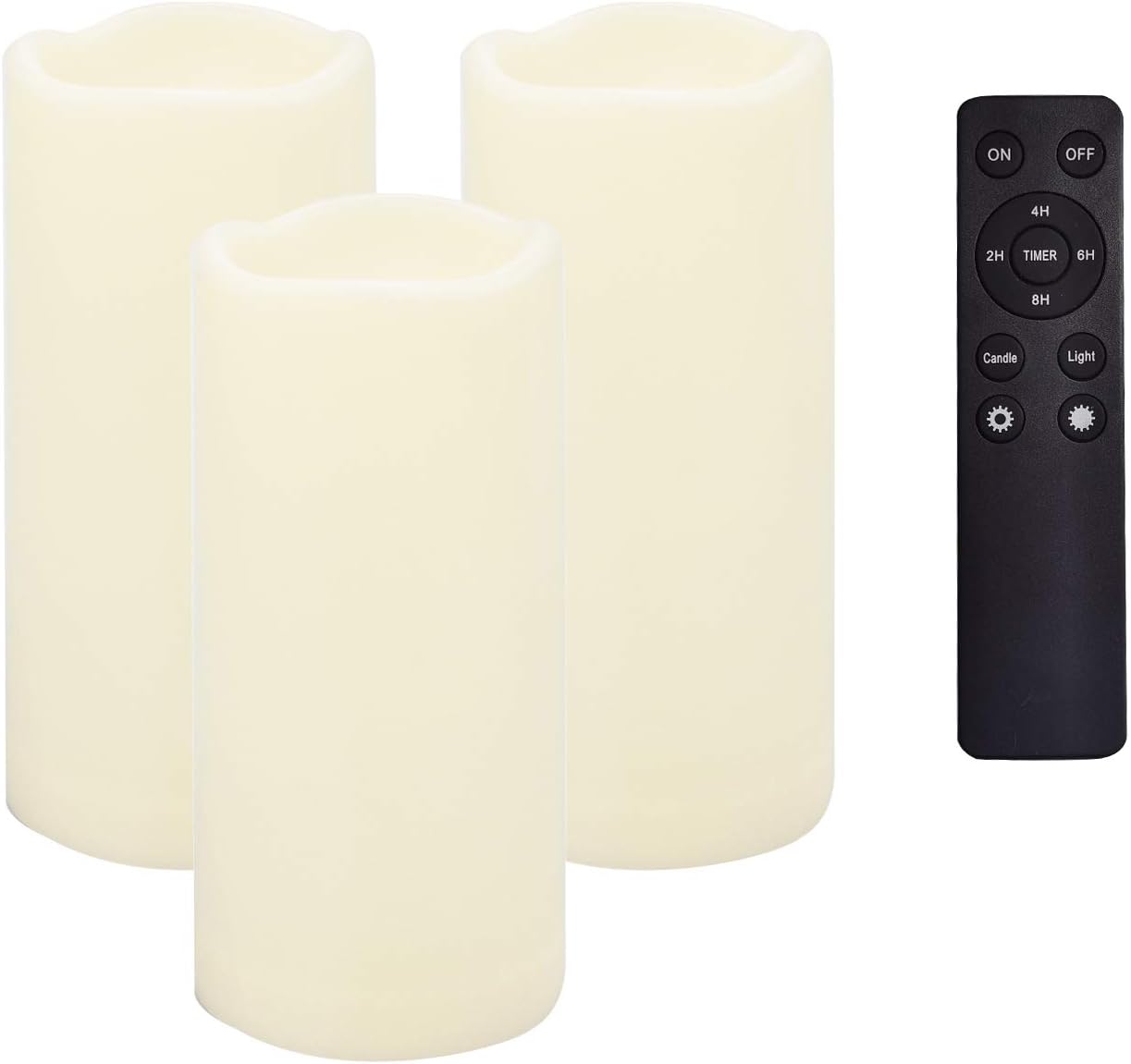 CANDLE CHOICE Waterproof Outdoor Battery Operated Flameless Candles with Remote Timer Plastic Flickering Fake Electric LED Pillars for Lantern Garden Wedding Christmas Decorations 3x4 Inches 3 PCS