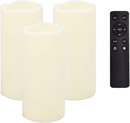 CANDLE CHOICE Waterproof Outdoor Battery Operated Flameless Candles with Remote Timer Plastic Flickering Fake Electric LED Pillars for Lantern Garden Wedding Christmas Decorations 3x4 Inches 3 PCS